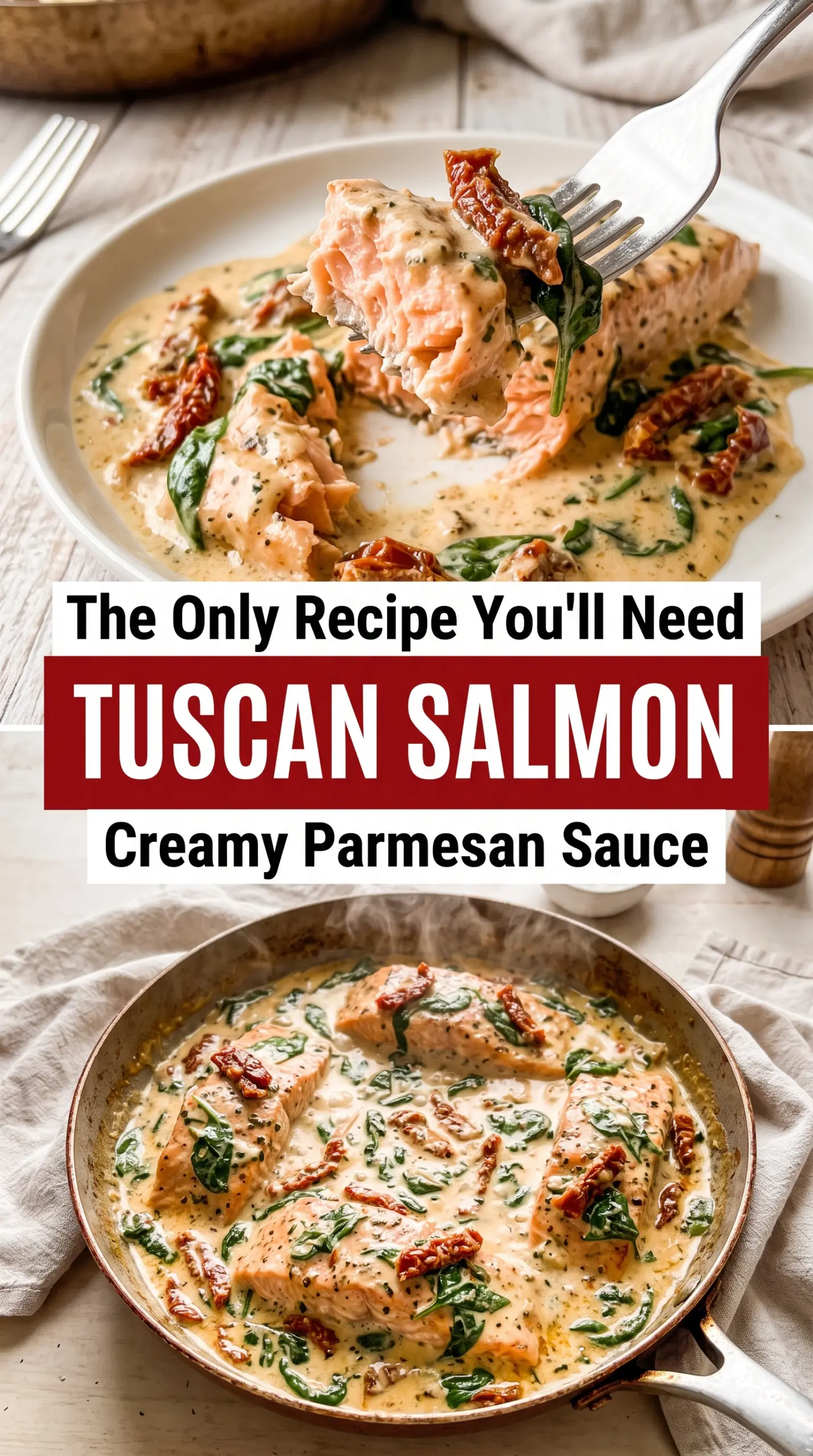 Tuscan Salmon with Parmesan Cream Sauce, creamy skillet dinner