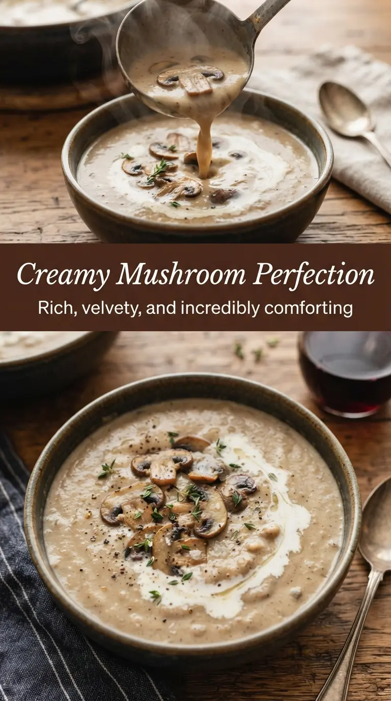 Creamy One Pot Mushroom Soup with Garlic and Thyme, earthy, velvety, comforting