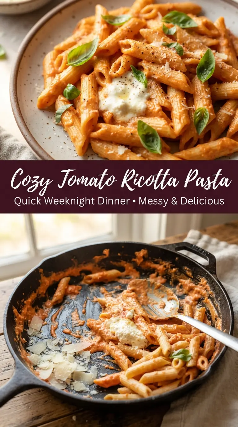 Creamy Tomato Ricotta Pasta blush-pink rigatoni