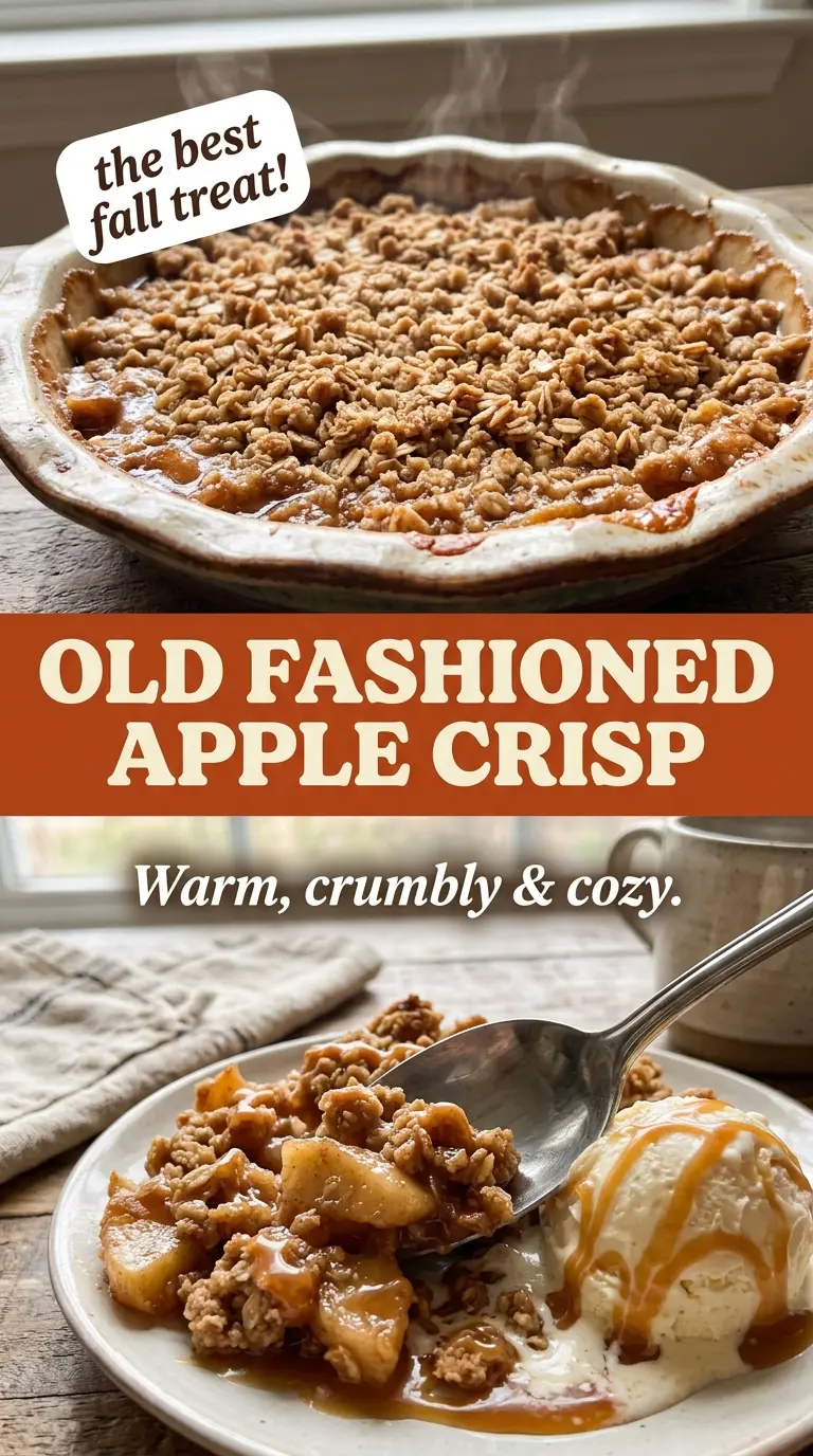 Old Fashioned Apple Crisp with cinnamon apples and oat topping