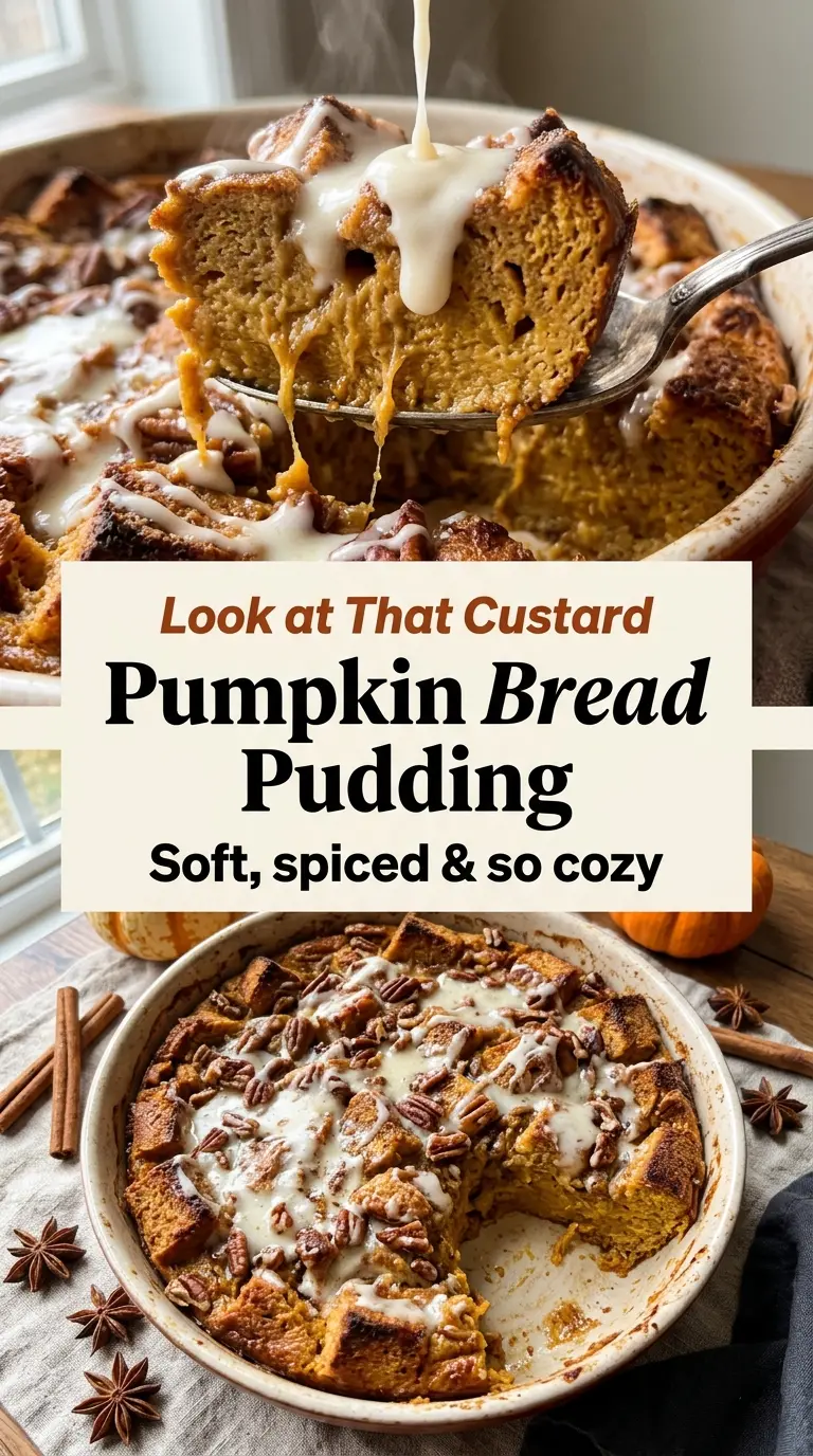 Pumpkin bread pudding custardy golden creamy
