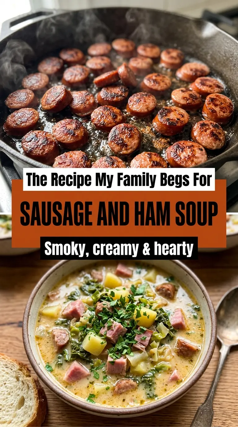 Sausage and ham soup smoky creamy hearty