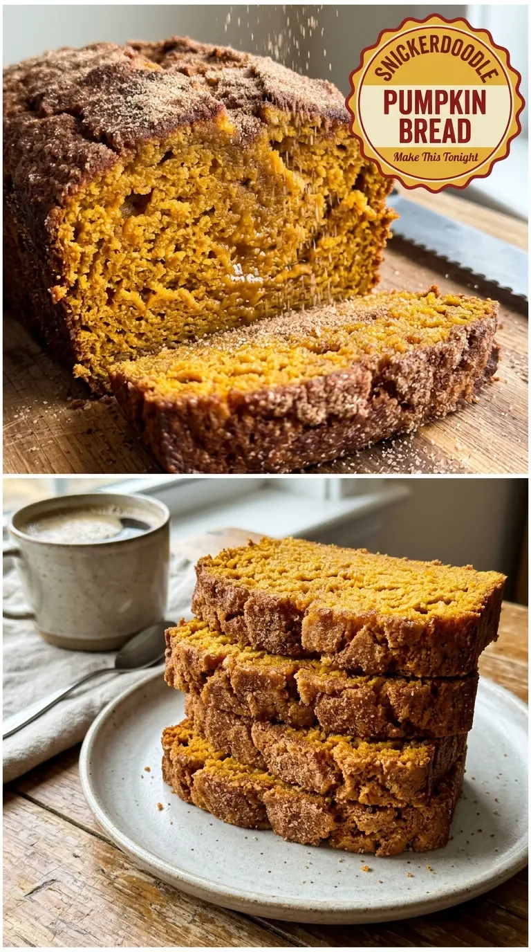 Snickerdoodle pumpkin bread soft spiced cinnamon-sugar