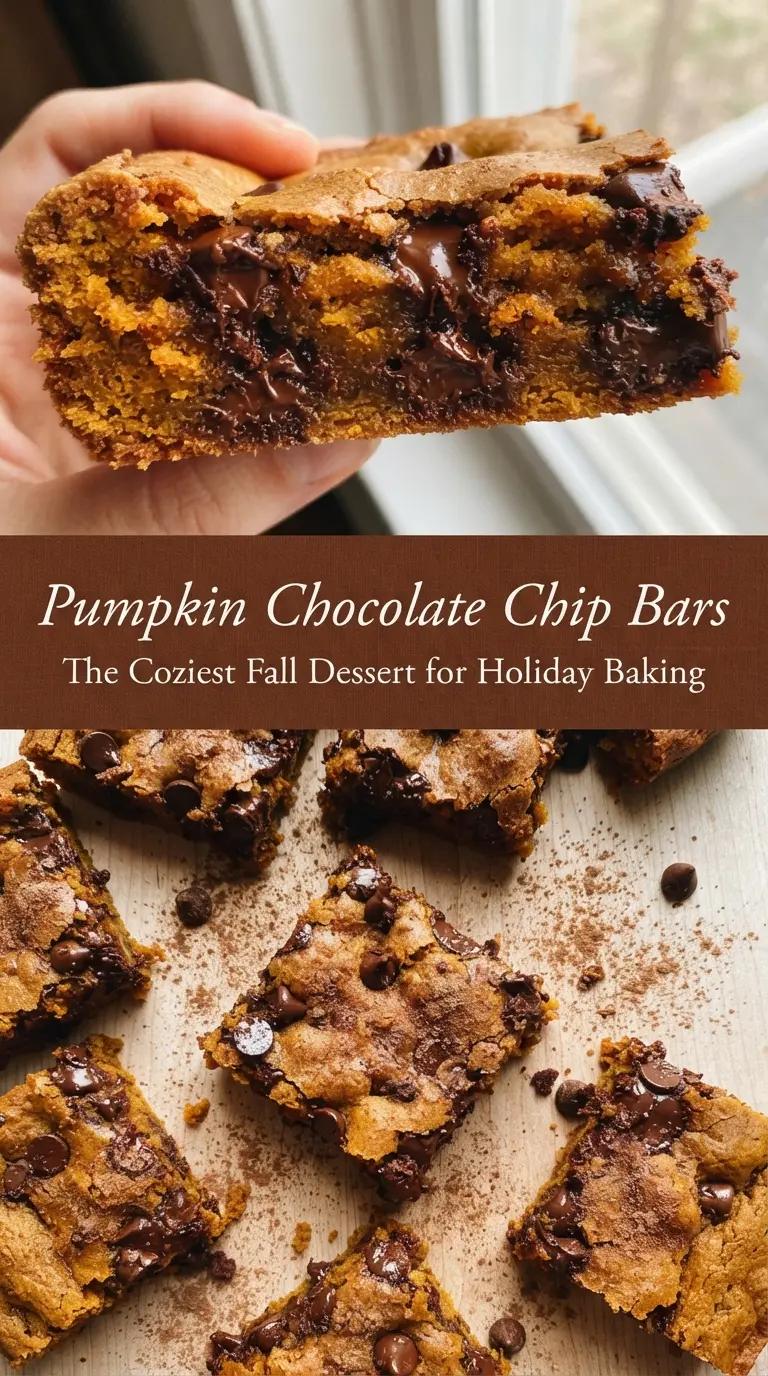 Soft One-Bowl Pumpkin Chocolate Chip Bars, cakey spiced chocolate