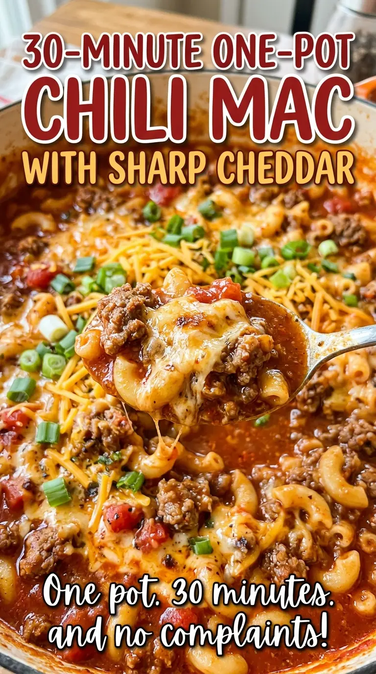 30-Minute One-Pot Chili Mac with Sharp Cheddar, saucy and cheesy