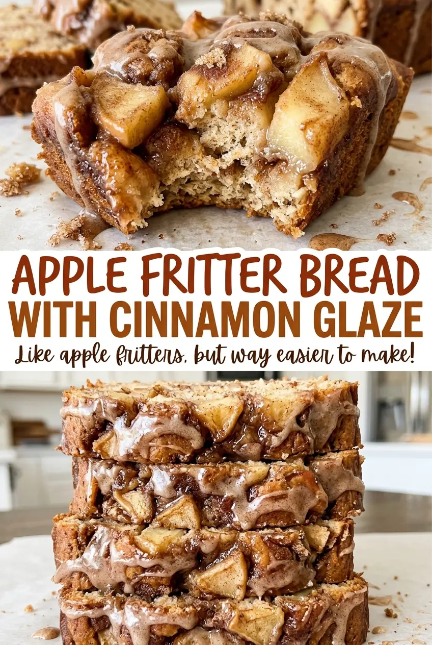 Apple Fritter Bread with Cinnamon Glaze golden apple swirl