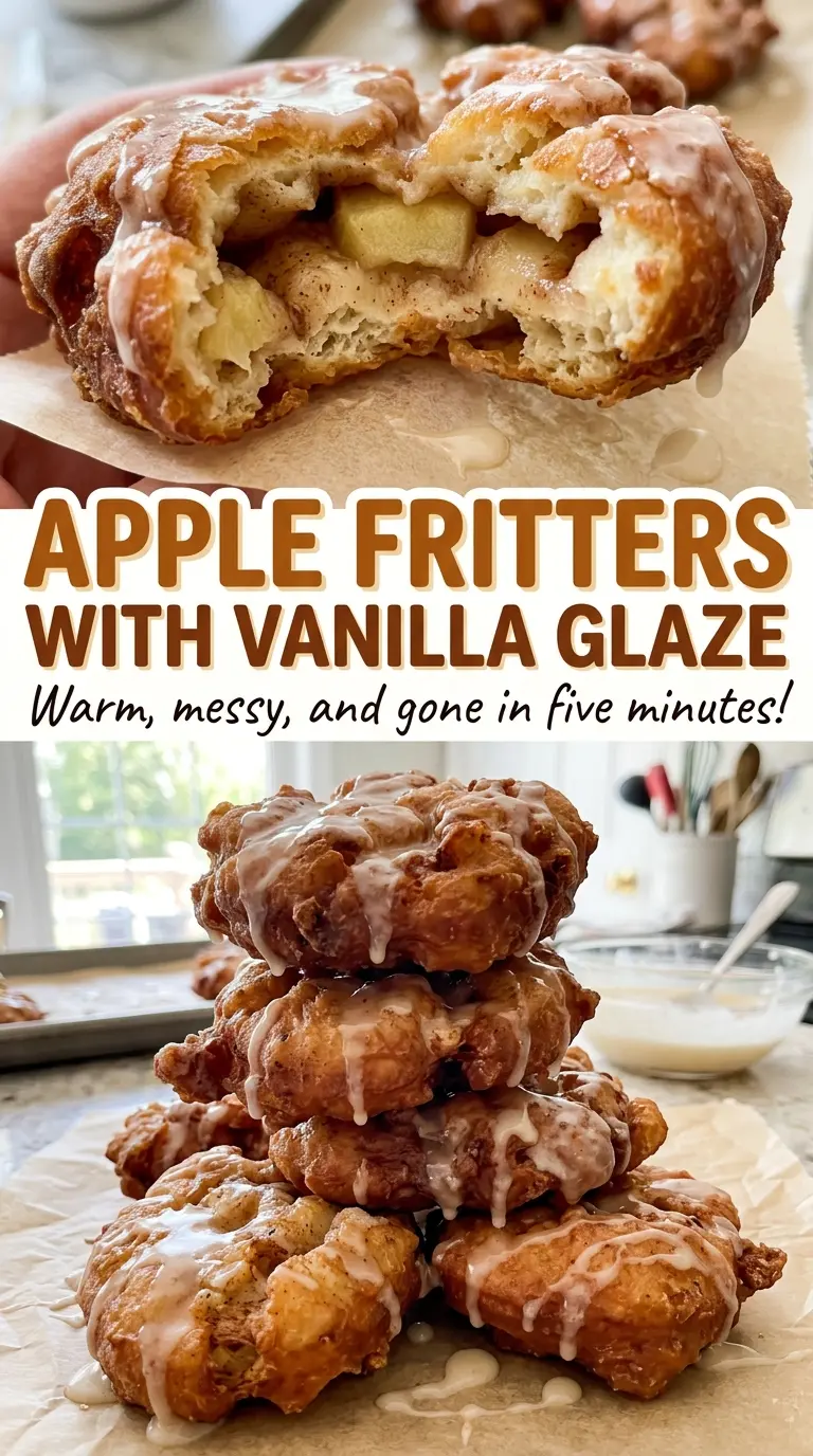 Apple fritters with vanilla glaze crisp and glossy