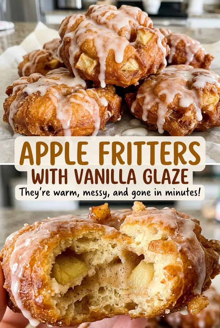 Apple fritters with vanilla glaze golden and tender