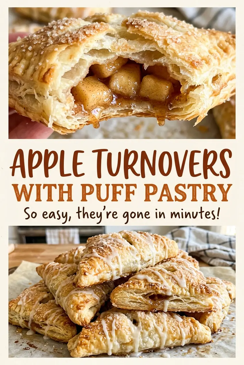 Apple turnovers with puff pastry, flaky golden crust