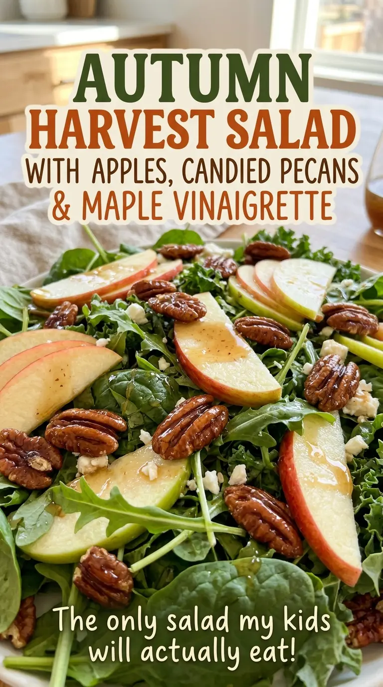 Autumn Harvest Salad with Apples, Candied Pecans and Maple Vinaigrette, fresh autumn salad