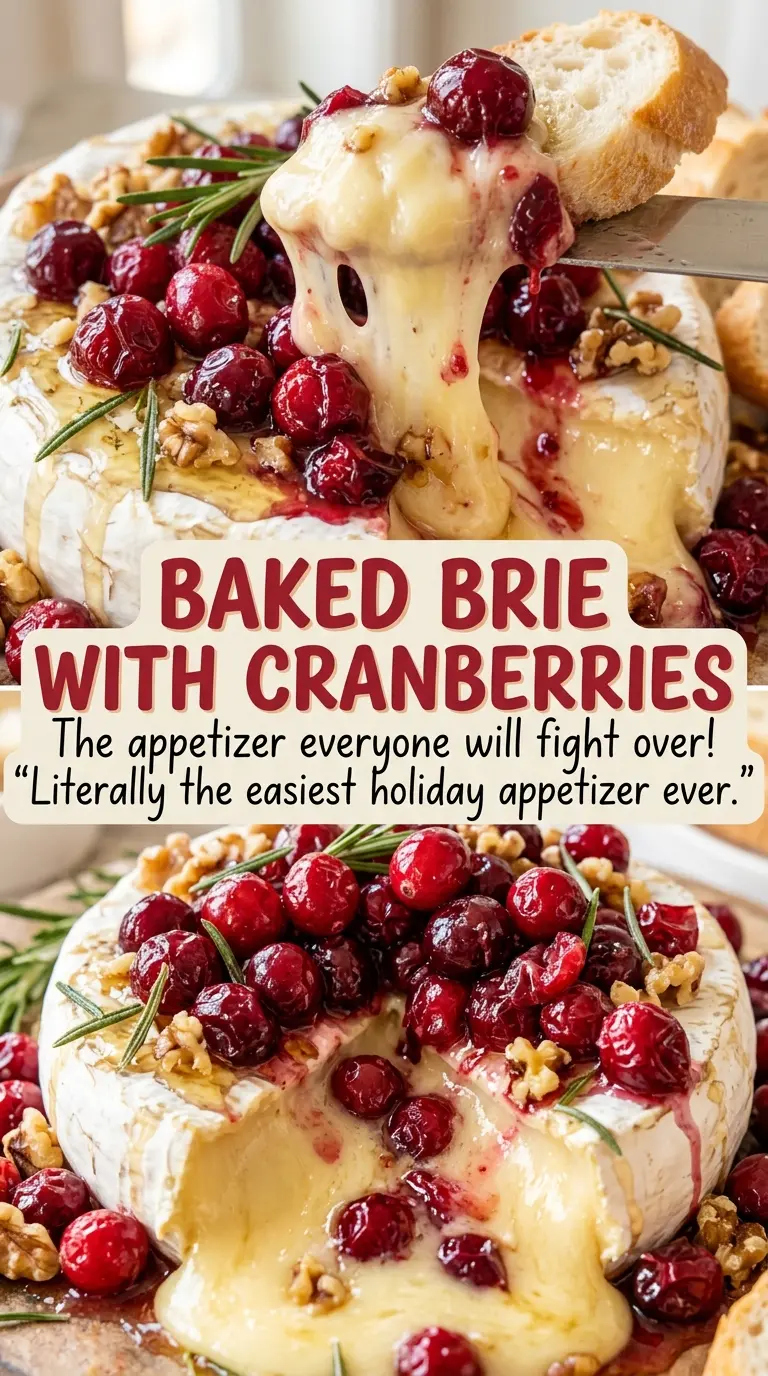 Baked Brie with Cranberries, warm and glossy