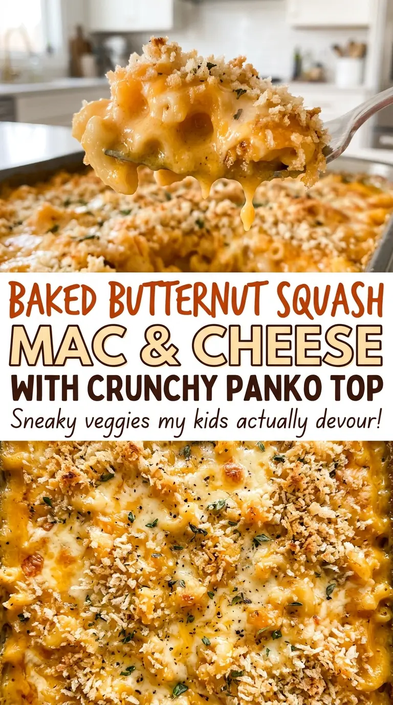 Baked Butternut Squash Mac and Cheese with Crunchy Panko Top, crisp golden topping