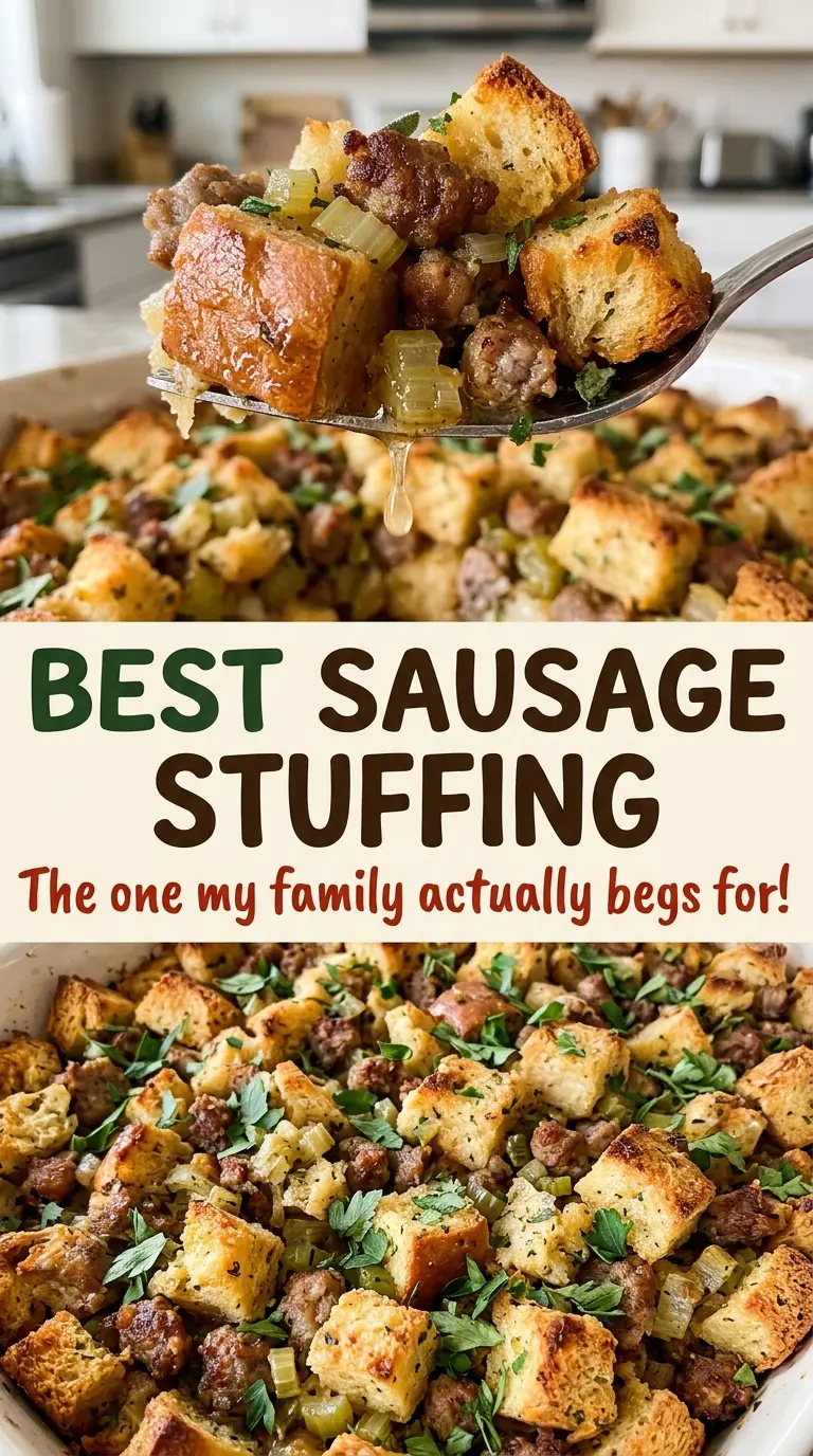 Best Sausage Stuffing savory golden casserole