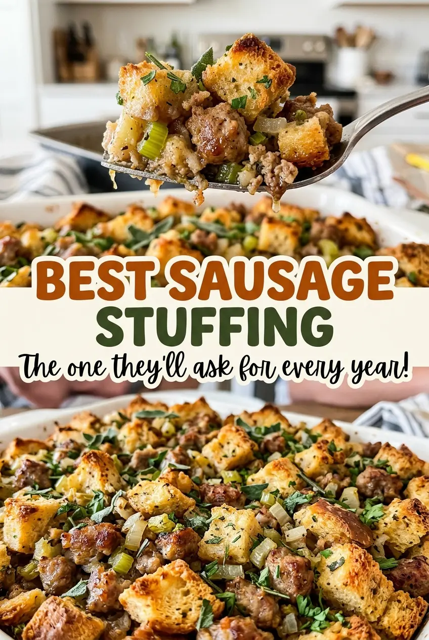 Best Sausage Stuffing golden crisp top