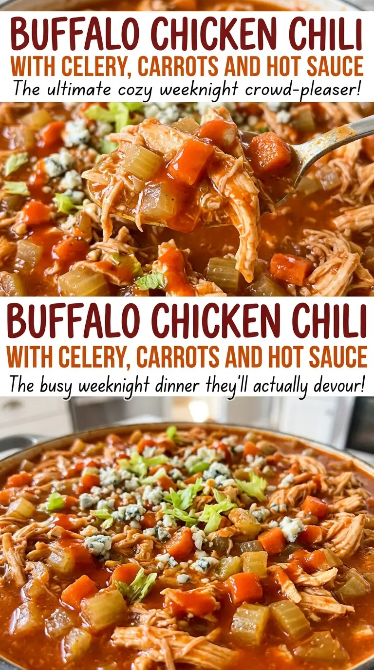 Buffalo chicken chili with colorful vegetables and creamy broth