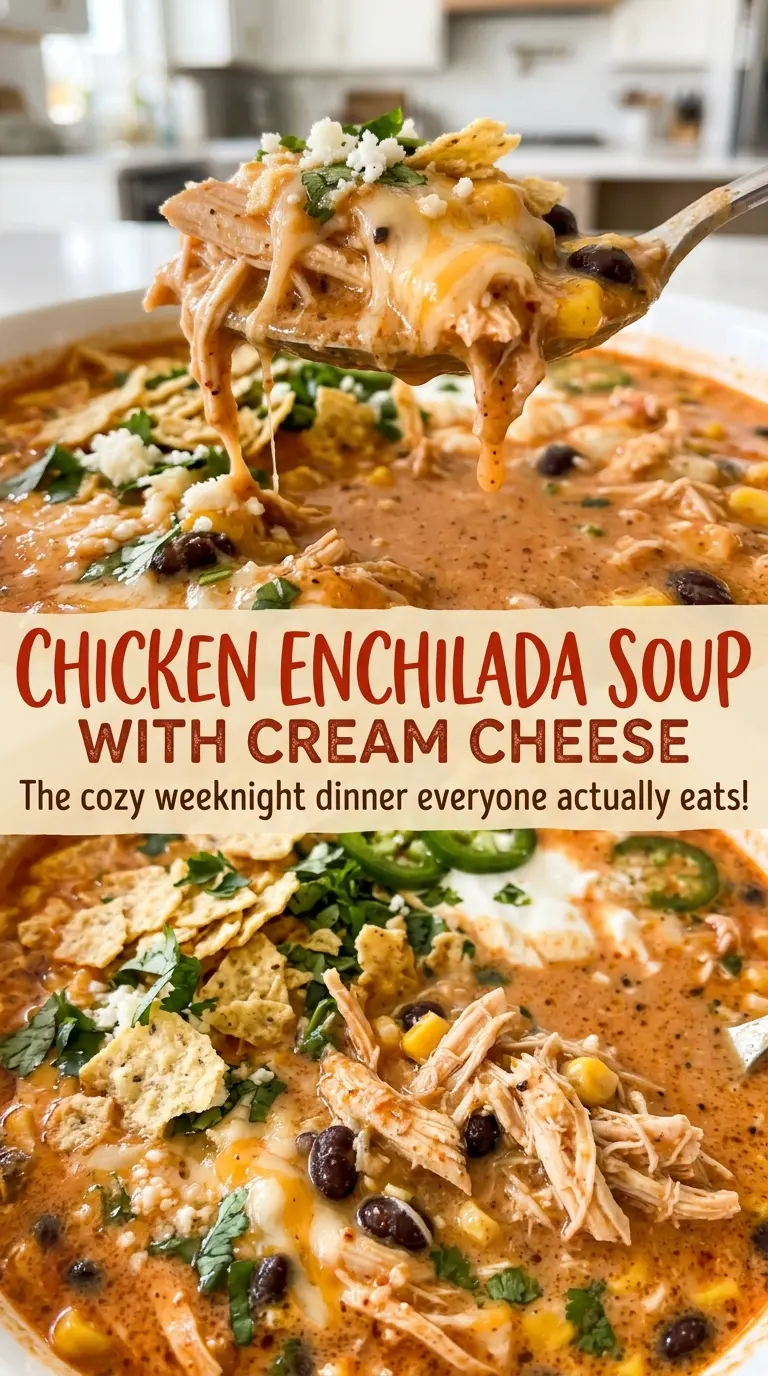Chicken enchilada soup with cream cheese, rich brothy bowl
