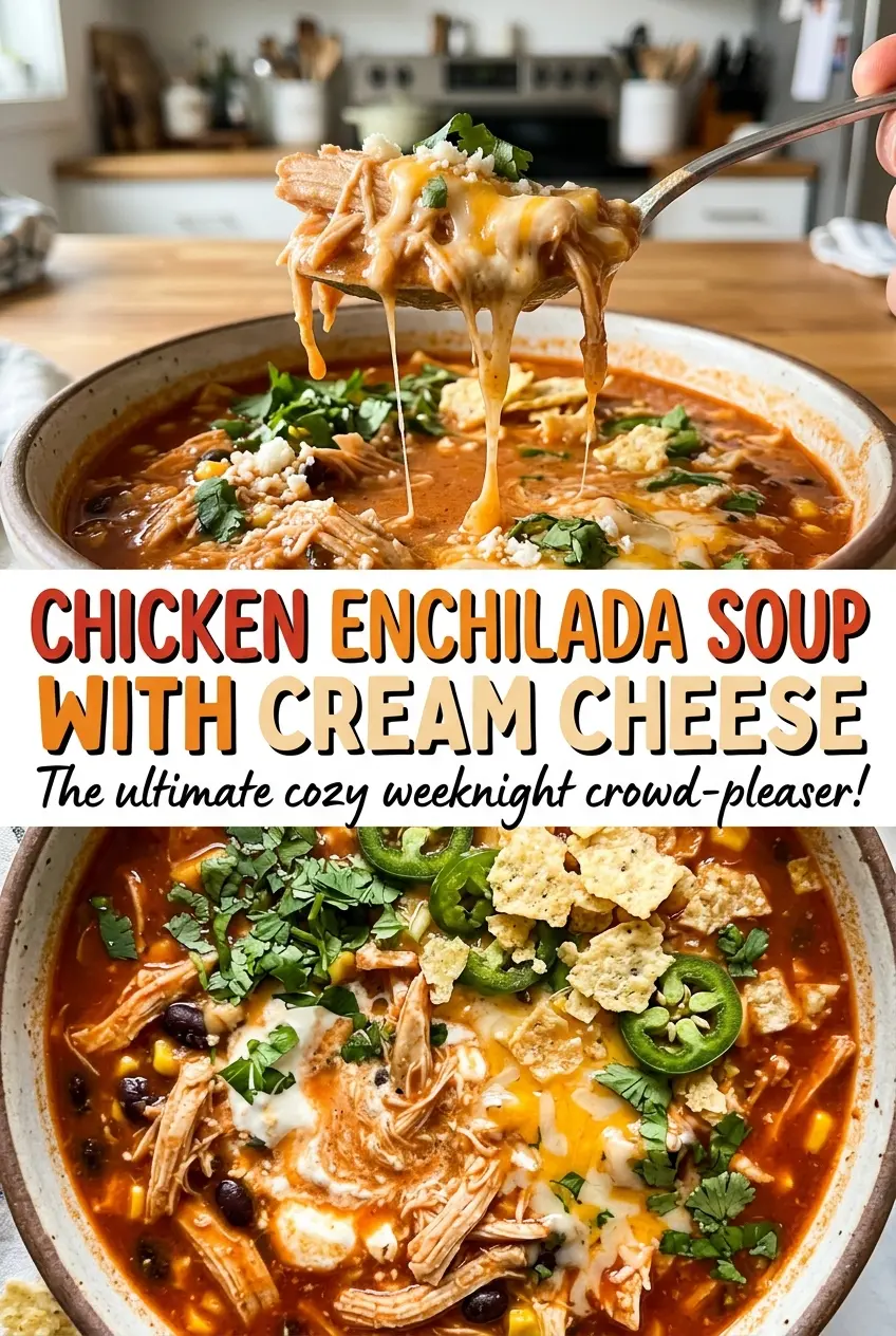 Chicken enchilada soup with cream cheese, cozy creamy bowl