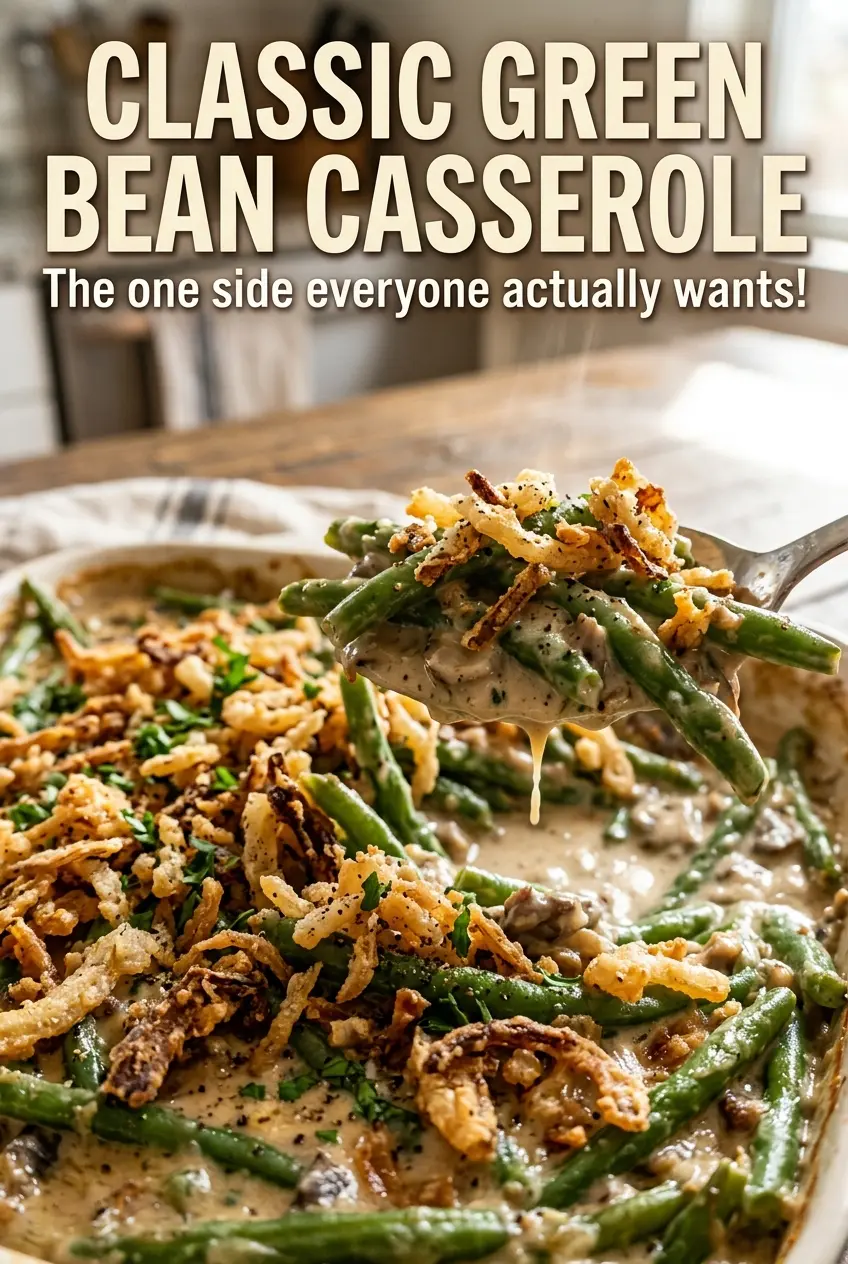 Classic Green Bean Casserole bubbling creamy casserole