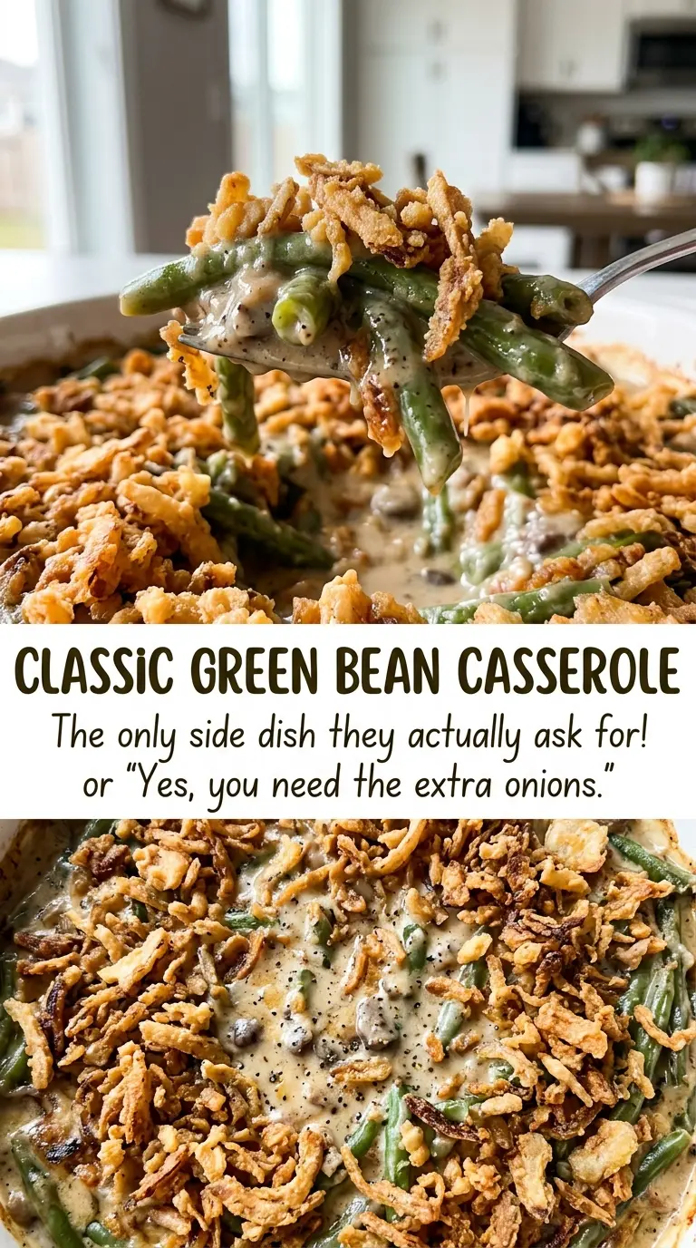 Classic Green Bean Casserole bubbling creamy casserole