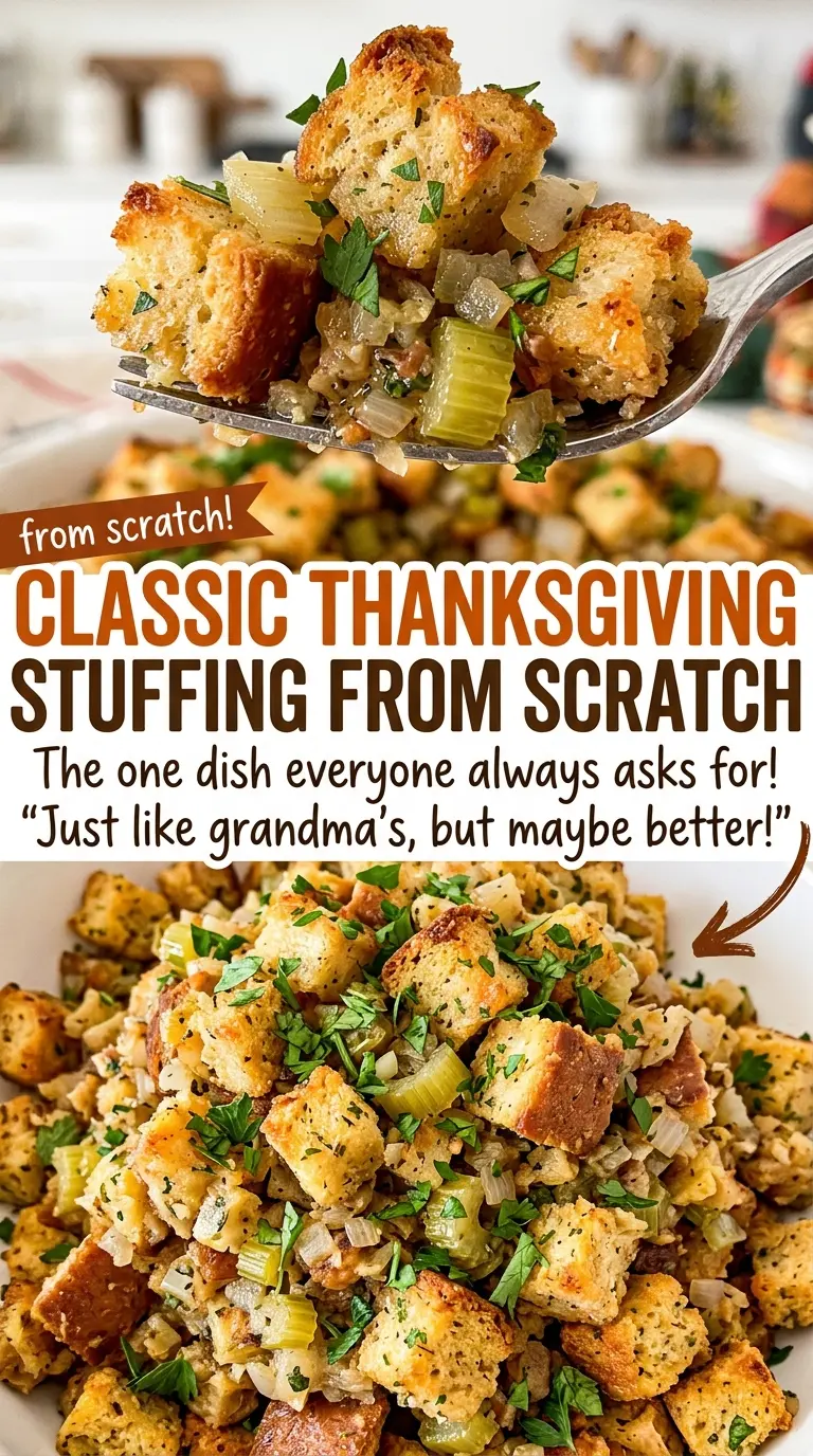 Classic Thanksgiving Stuffing from Scratch golden herb-flecked