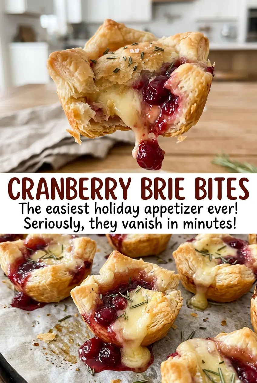 Cranberry Brie Bites with golden flaky pastry