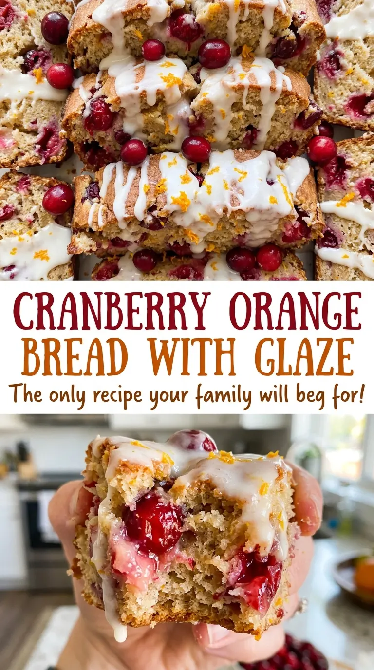 Cranberry Orange Bread with Glaze, tart berry-studded crumb