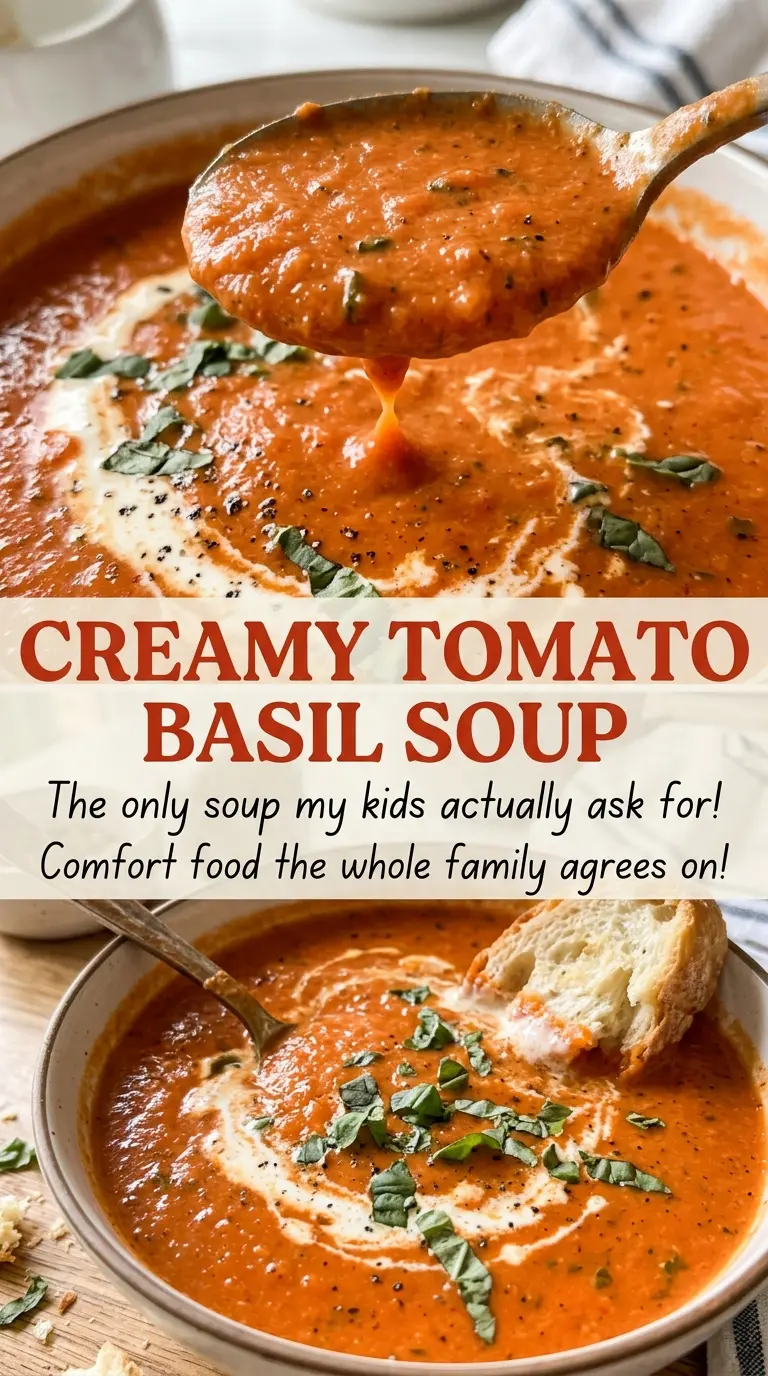 Creamy Tomato Basil Soup, rich and silky