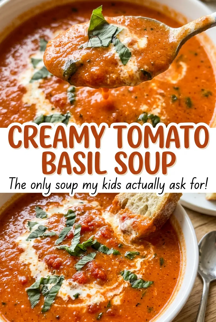 Creamy Tomato Basil Soup, smooth and velvety