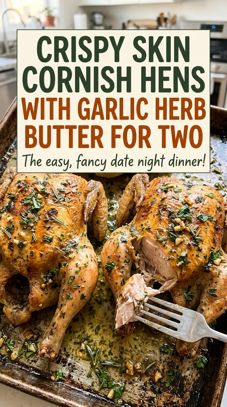 Crispy Skin Cornish Hens with Garlic Herb Butter for Two, golden crisp skin