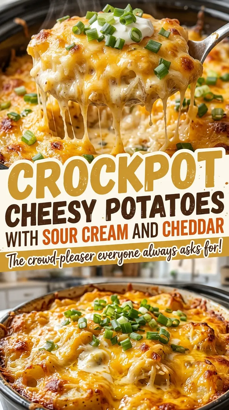Crockpot Cheesy Potatoes with Sour Cream and Cheddar, creamy cheesy casserole