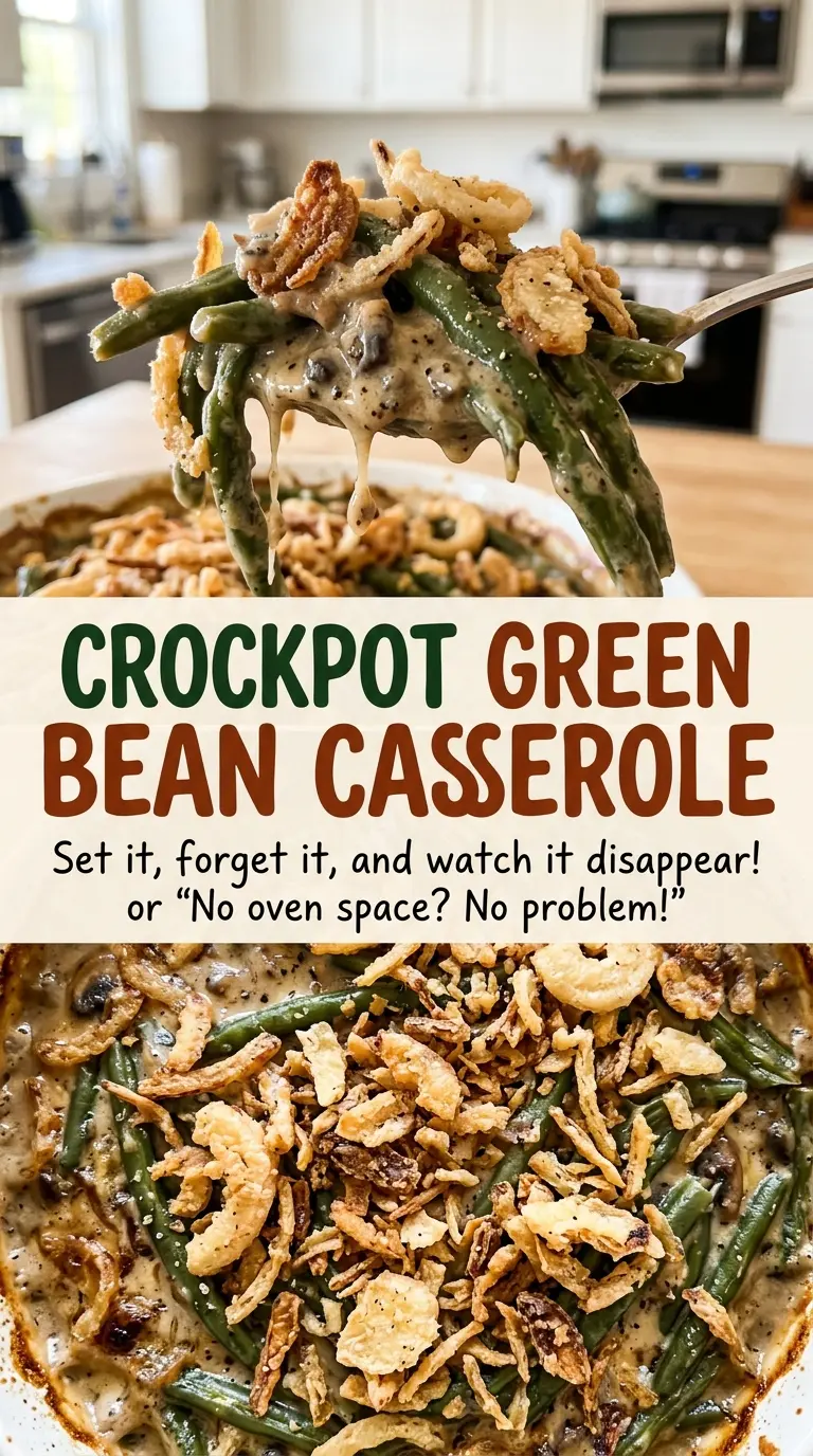 Crockpot Green Bean Casserole crispy onion topping