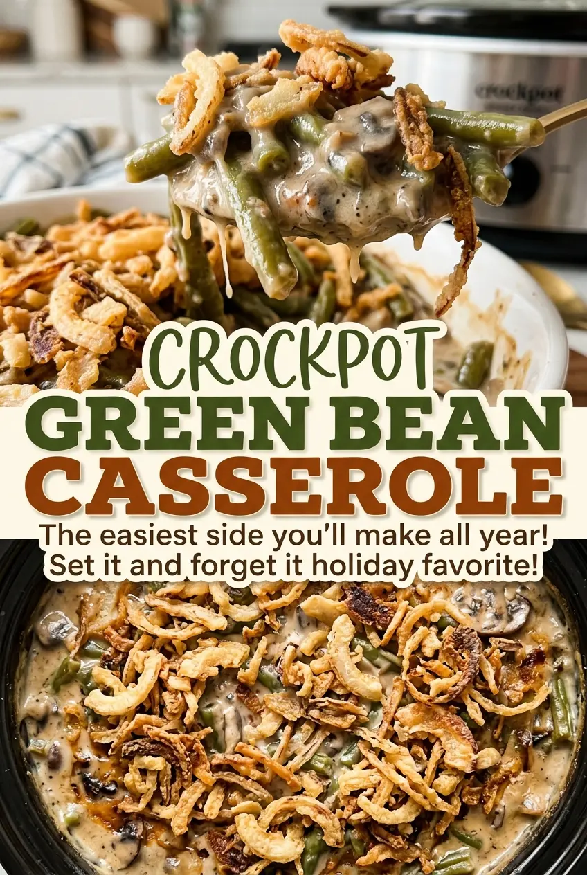 Crockpot Green Bean Casserole creamy bubbly