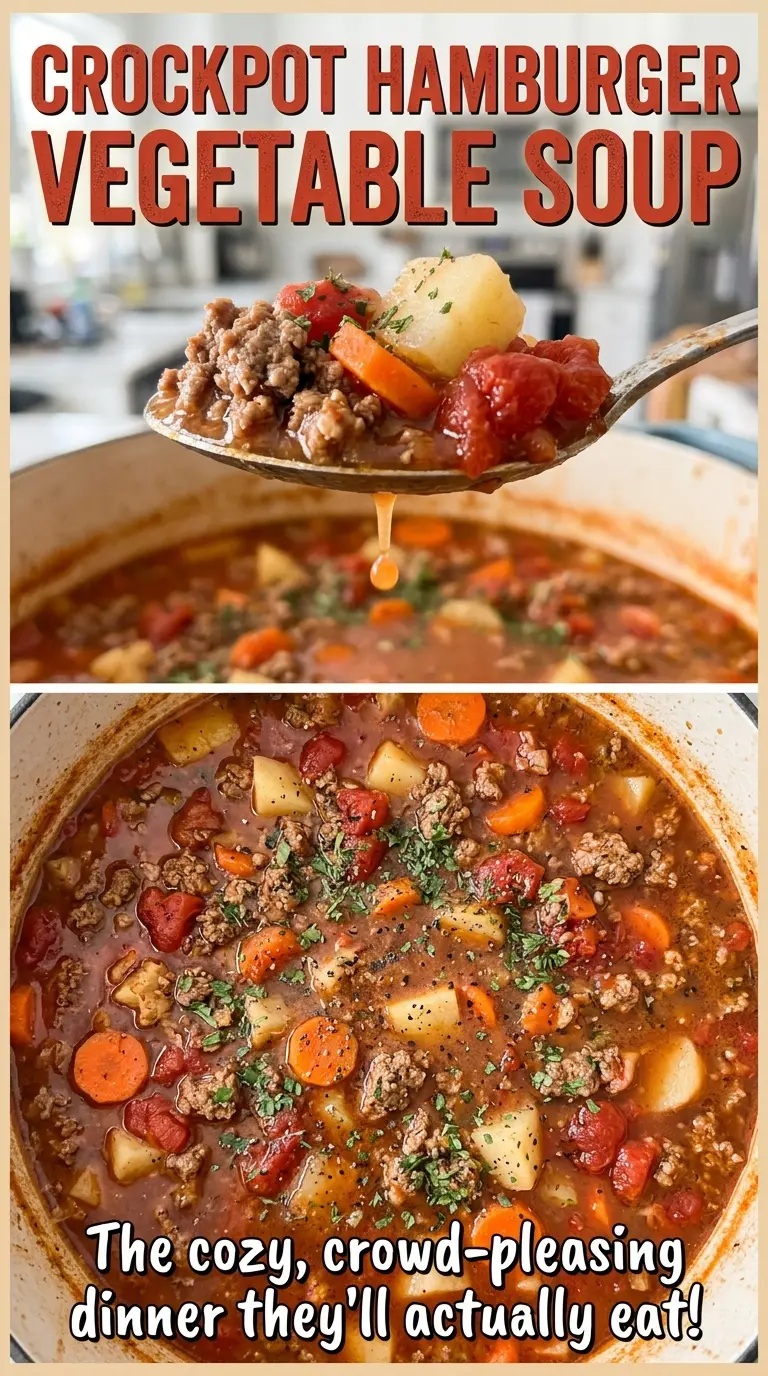 Crockpot Hamburger Vegetable Soup with colorful vegetables