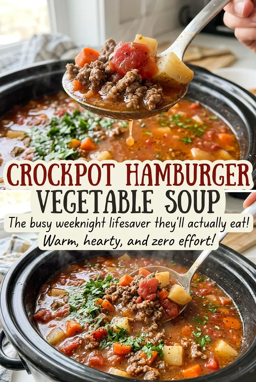 Crockpot Hamburger Vegetable Soup with tender vegetables
