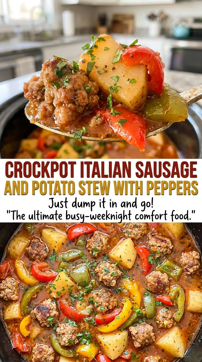 Crockpot Italian Sausage and Potato Stew with Peppers, colorful pepper stew