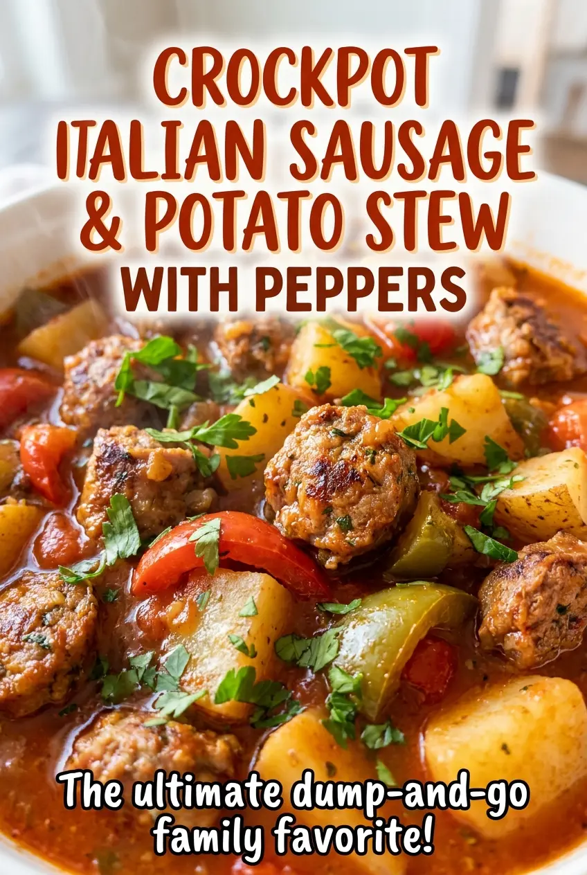 Crockpot Italian Sausage and Potato Stew with Peppers, hearty rustic stew