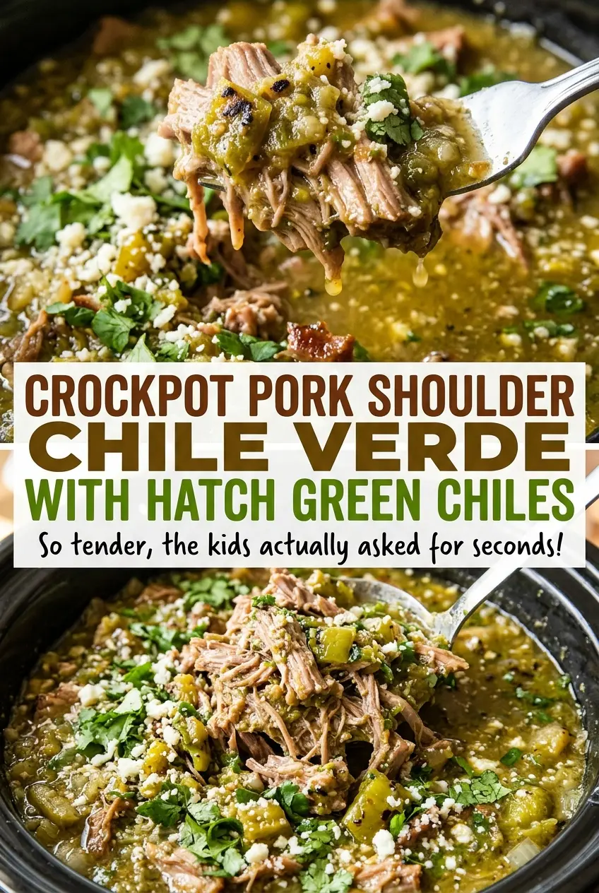 Crockpot Pork Shoulder Chile Verde with Hatch Green Chiles, tender and saucy