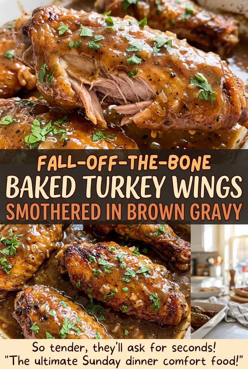 Fall-Off-the-Bone Baked Turkey Wings with glossy brown gravy