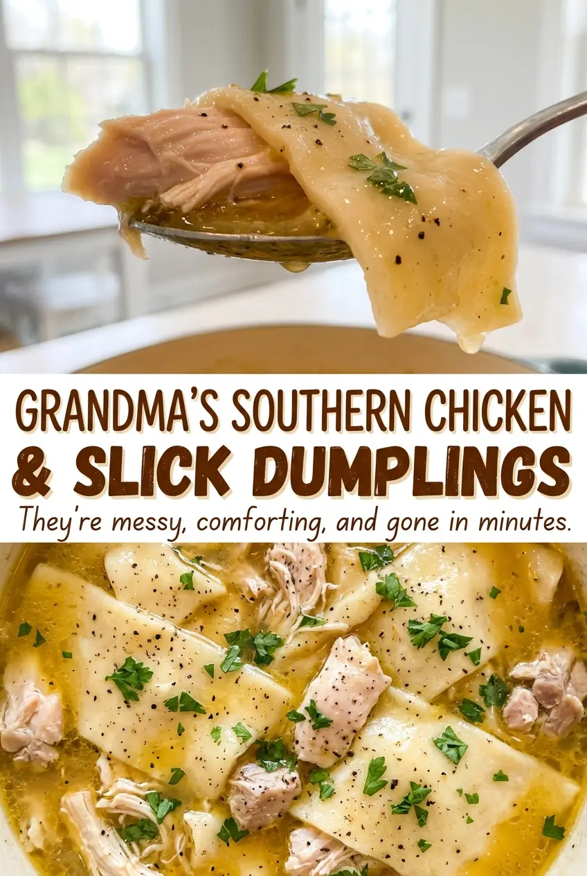 Grandma's Southern Chicken and Slick Dumplings, tender and brothy