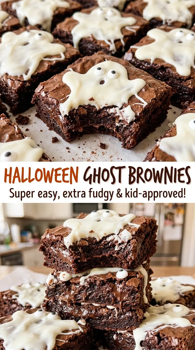 Halloween Ghost Brownies with chocolate chip eyes