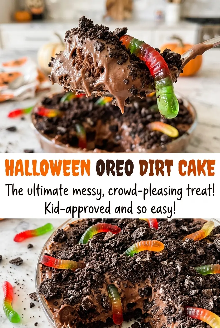 Halloween Oreo Dirt Cake layered chocolate crumbs