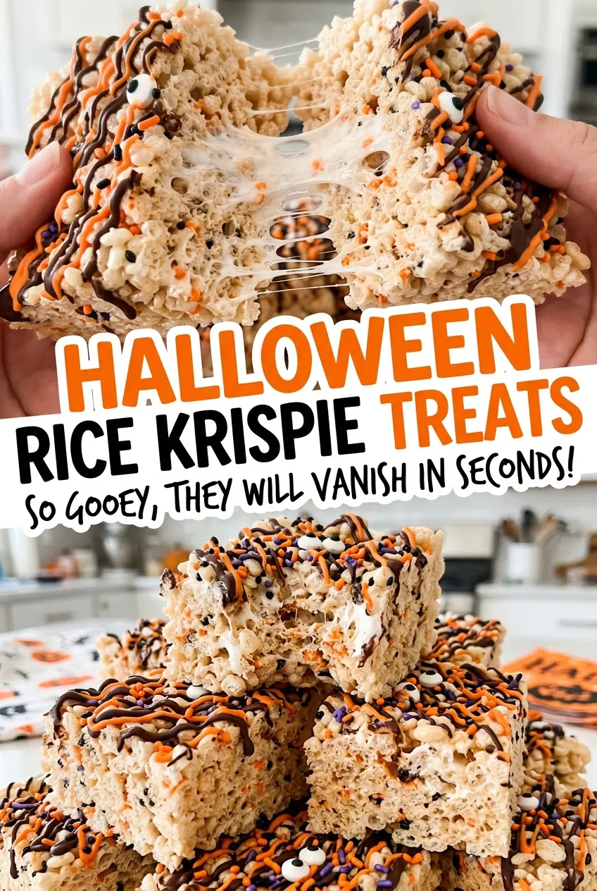 Halloween Rice Krispie Treats orange candy drizzle