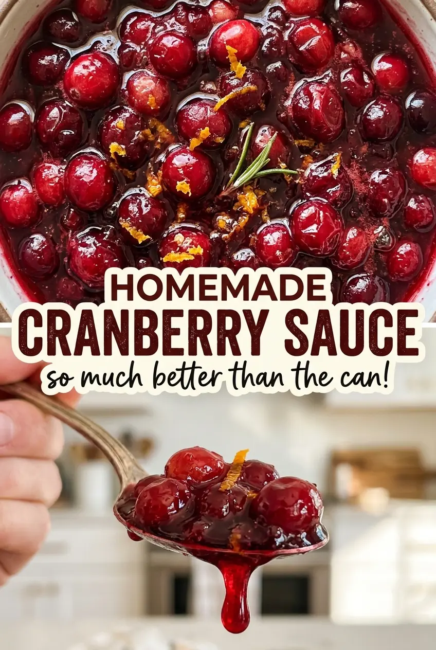 Homemade cranberry sauce with glossy ruby berries