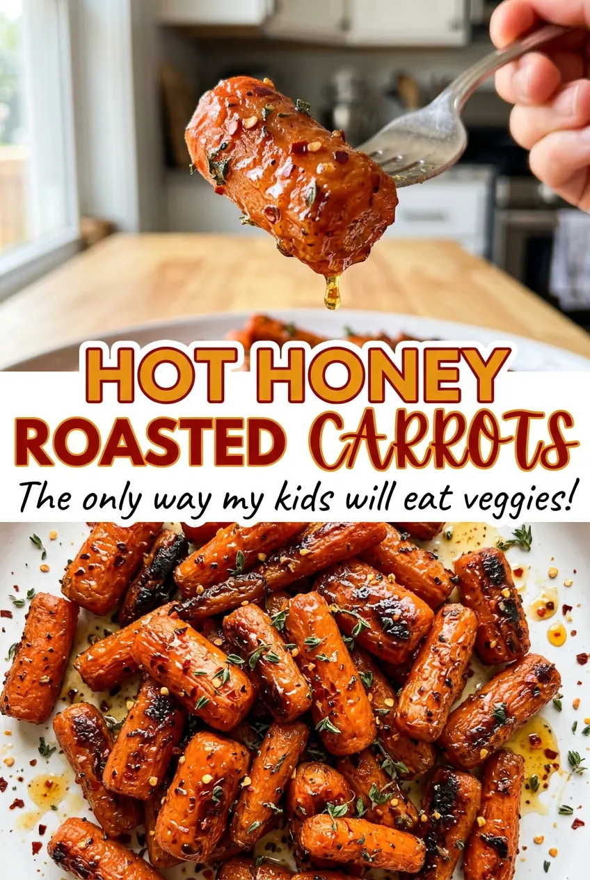 Hot Honey Roasted Carrots with glossy browned edges