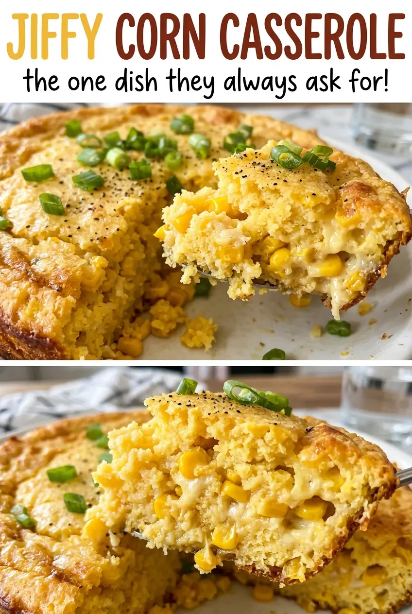 Jiffy Corn Casserole golden spoonable bake
