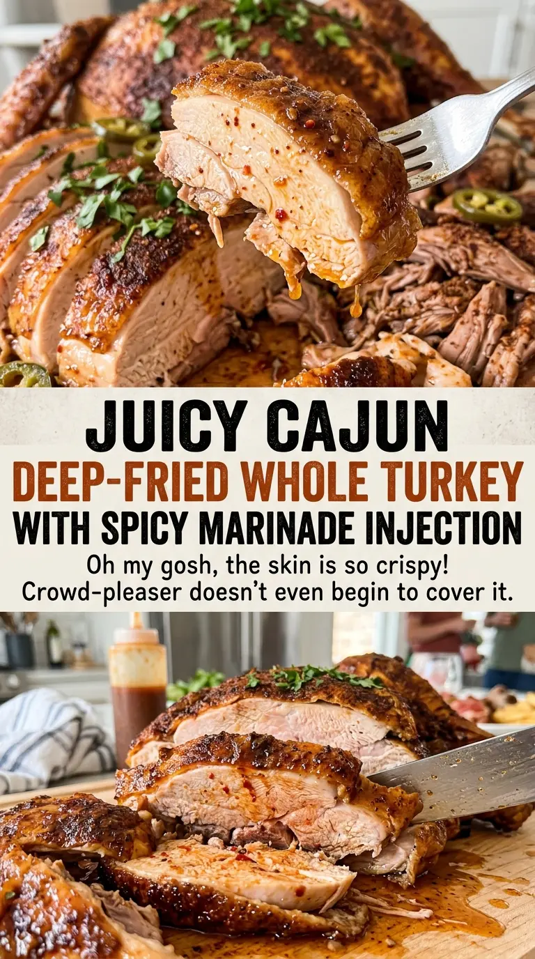 Juicy Cajun Deep-Fried Whole Turkey with Spicy Marinade Injection, golden Cajun crust