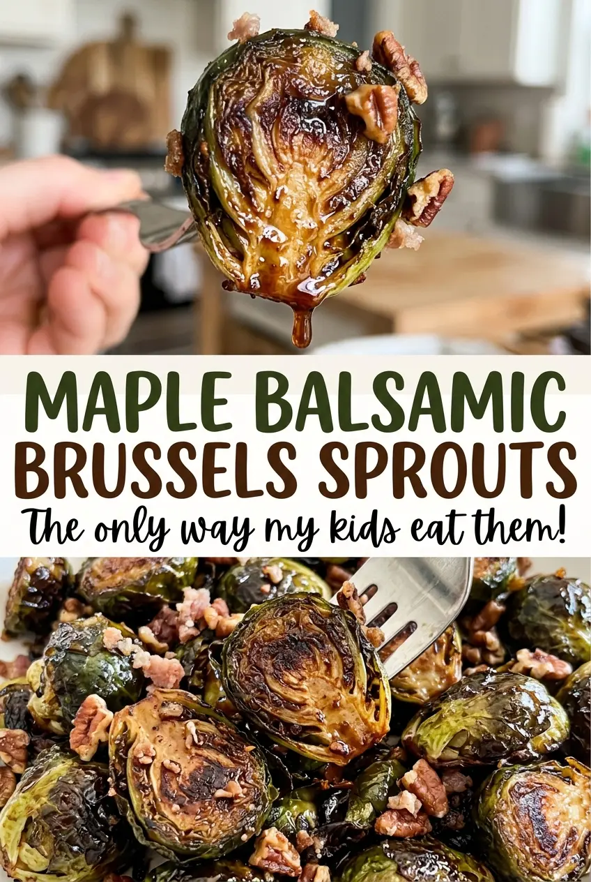 Maple balsamic Brussels sprouts with deeply browned edges