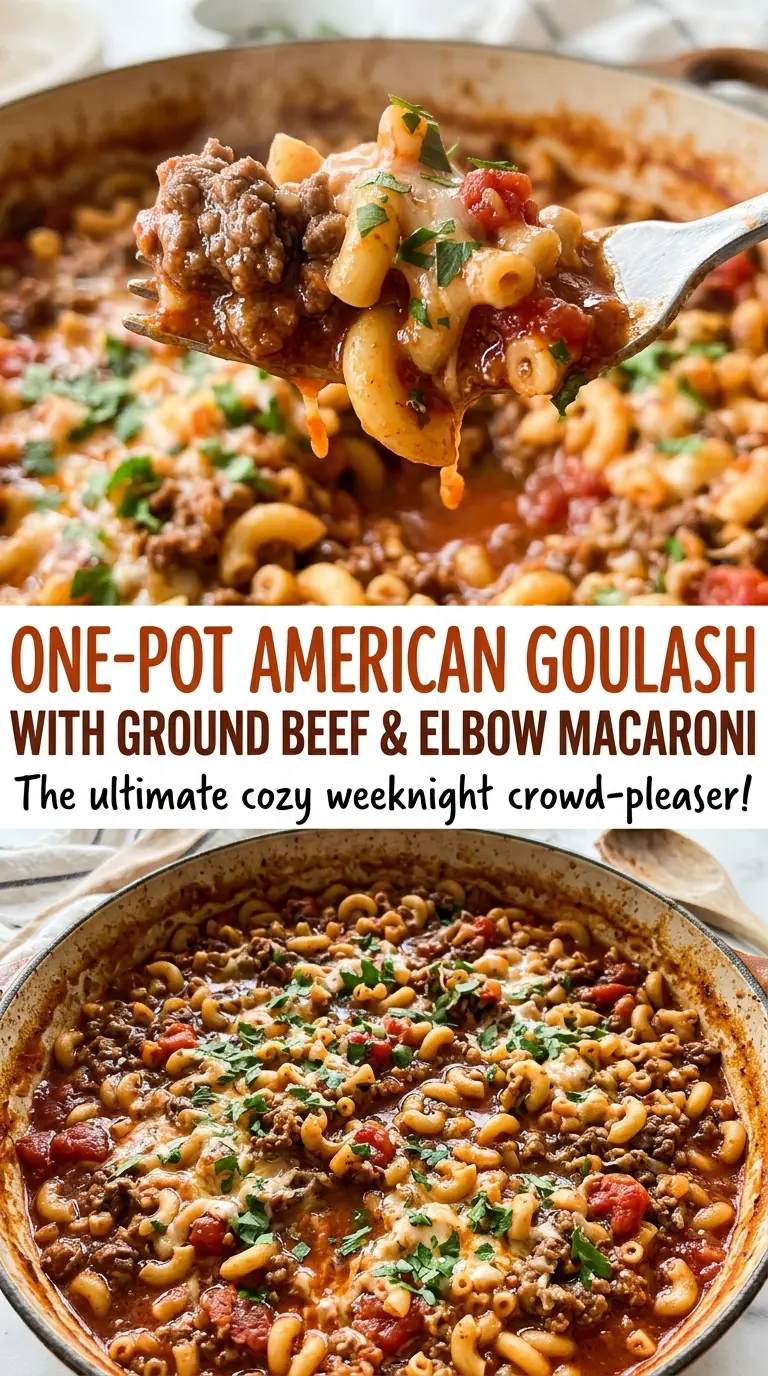 One-Pot American Goulash with Ground Beef and Elbow Macaroni close-up pasta