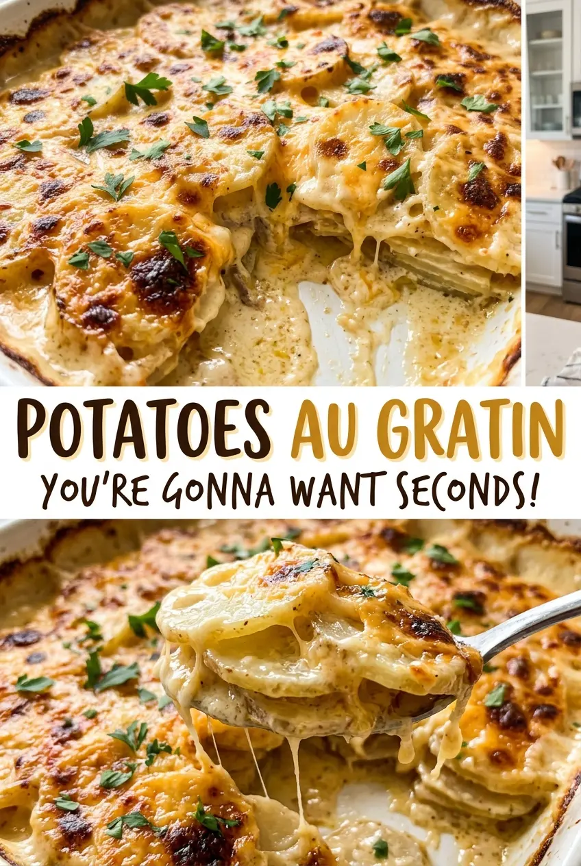 Potatoes au Gratin with golden bubbling cheese