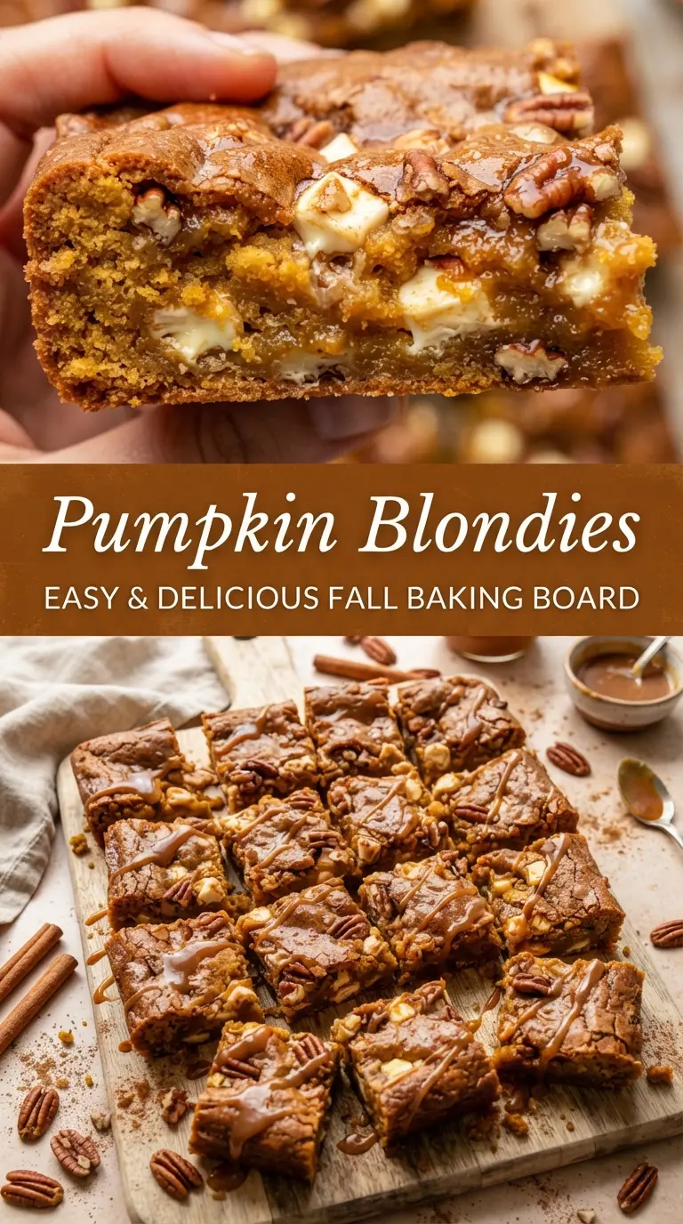 Pumpkin blondies chewy crackly white chocolate pecans